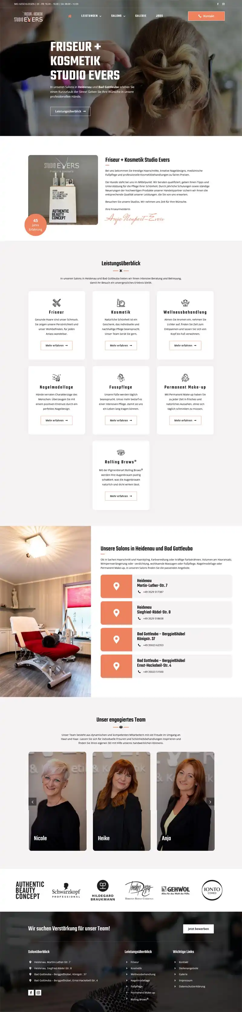 WEBSEITE XXL – Homepages für Handwerker – Referenz – Studio Evers – Screenshot Fullsize Startseite Studio Evers Friseur + Kosmetik - Screenshot Fullsize Startseite