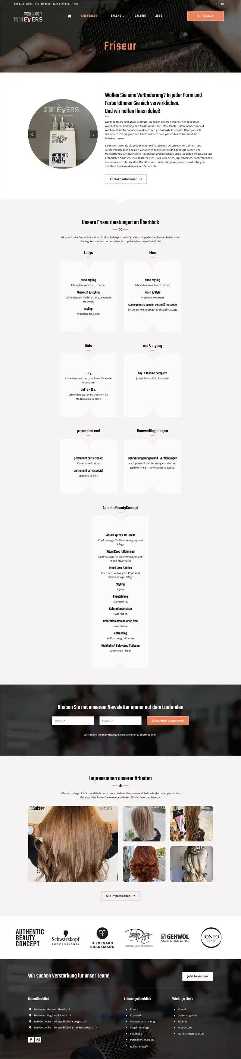 WEBSEITE XXL – Homepages für Handwerker – Referenz – Studio Evers – Screenshot Fullsize Unterseite Studio Evers Friseur + Kosmetik - Screenshot Fullsize Unterseite